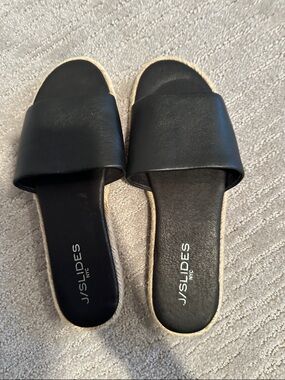 J Slides Black Leather Slide Sandals